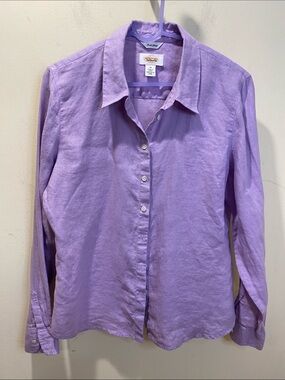 Talbots Light Purple Irish Linen Button-Up Long Sleeves Shirt Sz 14
